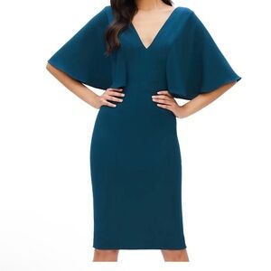 NWT DRESS THE POPULATION Louisa Flutter-Sleeve Midi Dress